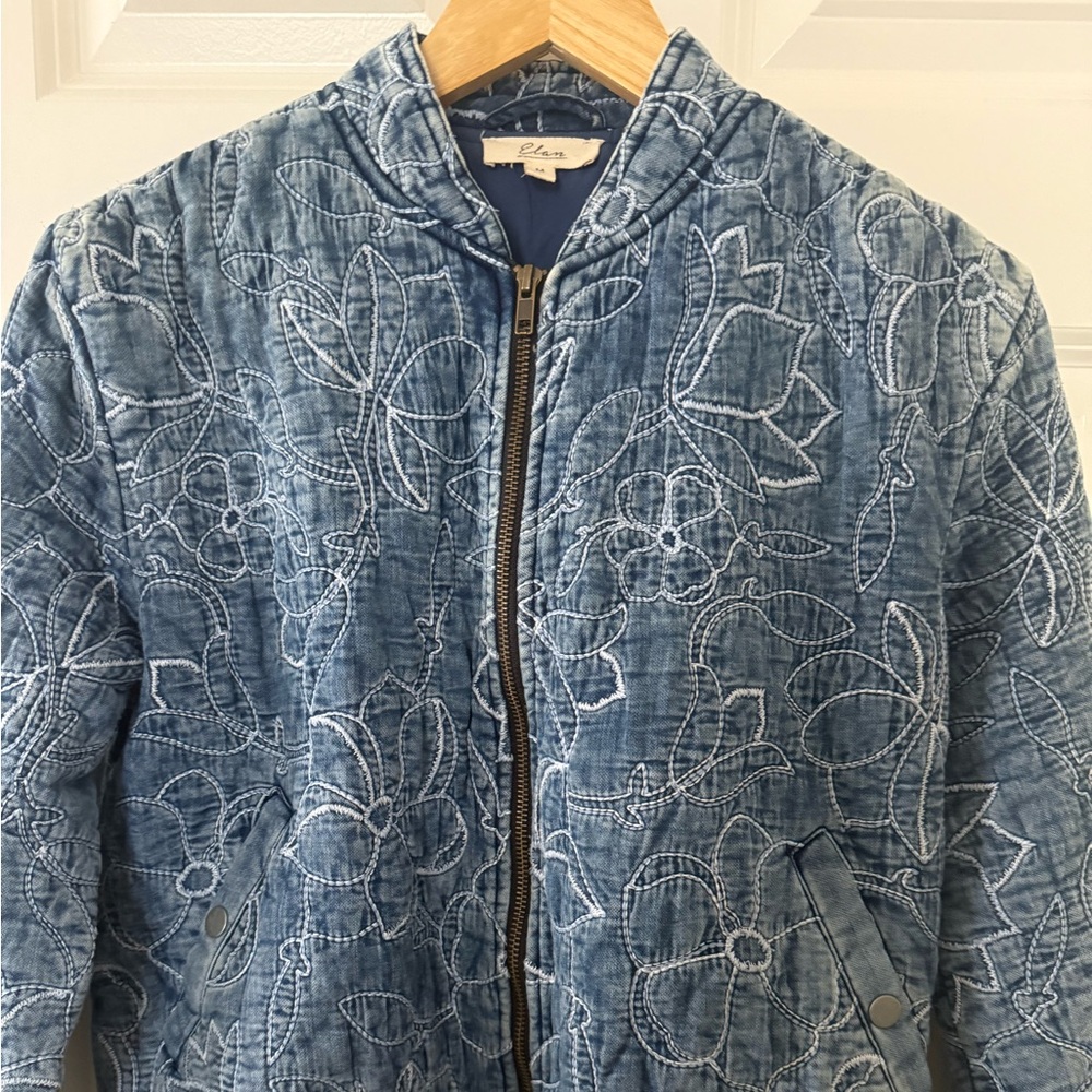 Elan quilted bomber jacket denim blue cotton size M - Picture 6 of 14